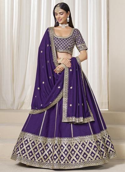 Purple Art Silk Zari Embroidery Work Wedding Wear Lehengha choli reseller