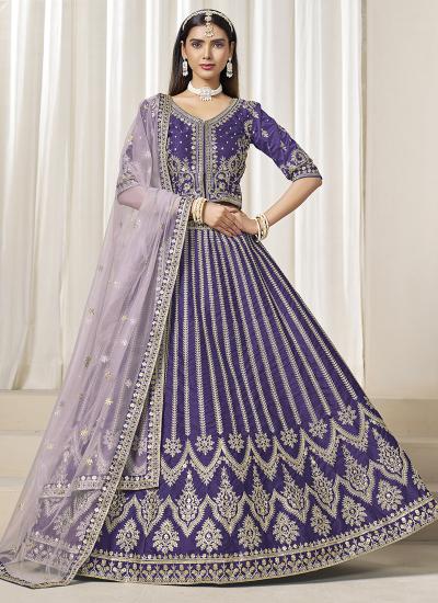 Purple Art Silk Zari Embroidery Work Wedding Wear Traditional lehenga choli manufacturer in Gujarat