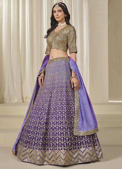 Purple Chinon Silk Sequin Work Wedding Wear Bridal lehenga choli manufacturers in India