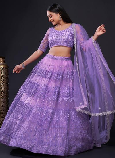 Purple Net Emroidery Work Festival Wear Bridal Lehenga choli supplier in bangalore