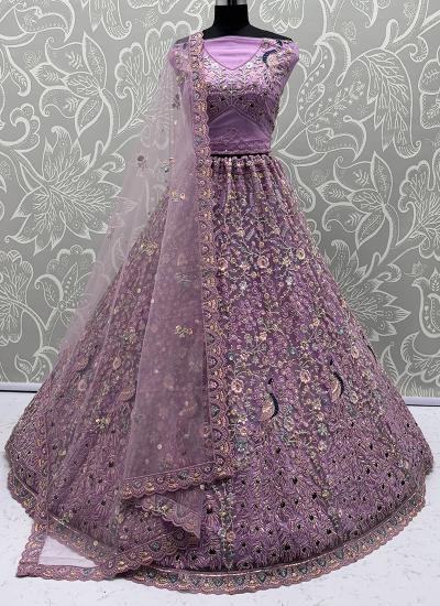 Purple Net Thread Work Wedding Wear Wholesale Lehengha choli market in India