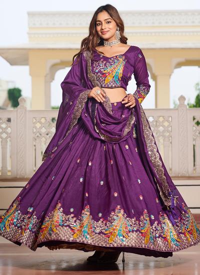 Purple Vichitra Embroidery Work Navratri Wholesale lehengha choli market in Gujarat