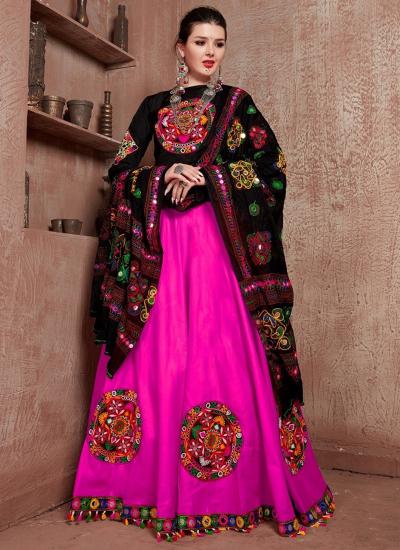 Rani Pink Art Silk Gamthi Work Navratri Wear Affordable wholesale Lehengha choli suppliers