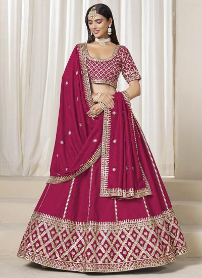 Rani Pink Art Silk Zari Embroidery Work Wedding Wear Lehengha choli reseller
