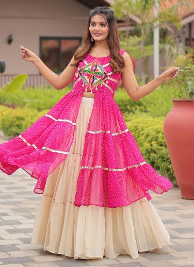 Rani Pink Cotton Gamthi Work Navratri Wear Party wear lehenga choli supplier in Gujarat