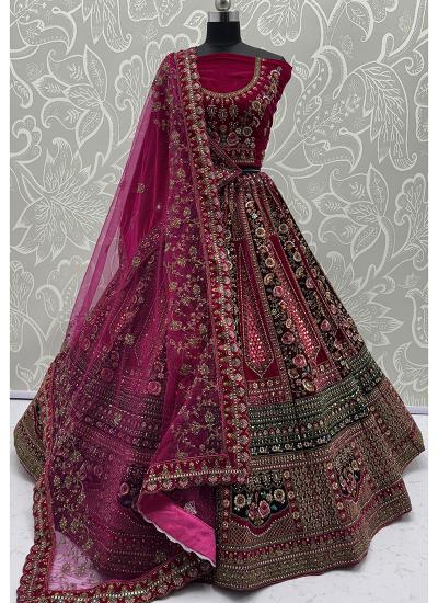 Rani Pink Velvet Sequin Work Wedding Wear Bridal lehenga choli wholesaler in Gujarat