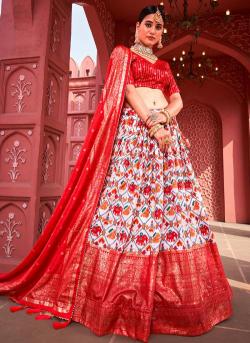 Red Dola Silk Printed Work Festival Wear Bridal lehengha choli wholesalers