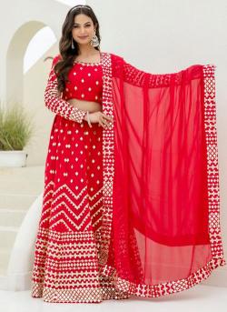 Red Georgette Gotta Patti Work Party Wea Lehenga choli wholesale in Mumbai