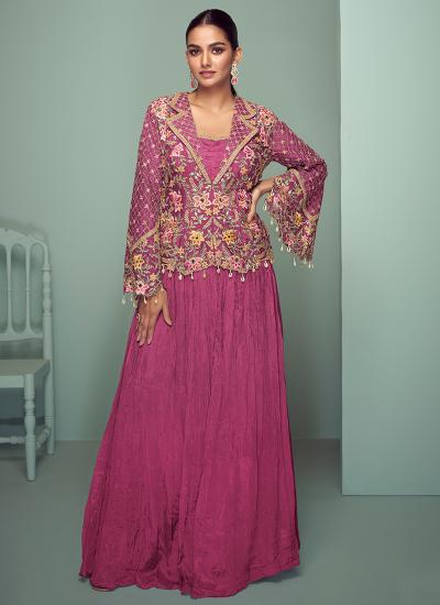 Rose Pink Chinon Thread Embroidery Work Lehenga choli wholesale in Chennai