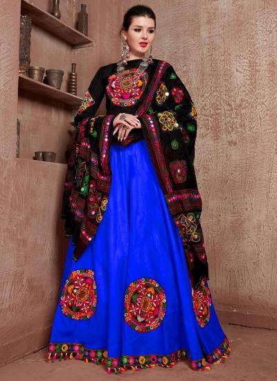 Royal Blue Art Silk Gamthi Work Navratri Wear Latest Lehengha choli designs at wholesale price
