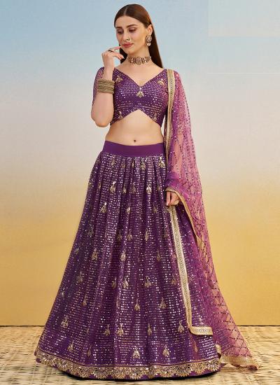 Royal Purple Butterfly Net Embroidery Work Latest lehenga choli designs in Delhi