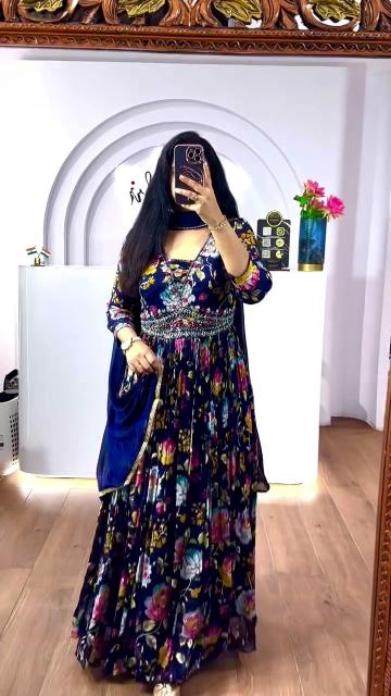 Sahiba d.no-AC-7072 printed gown & dupatta set wholesale dress in india