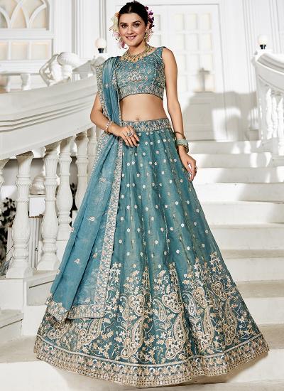 Sea Green Tisuue Sequin Work Wedding Wear Lehenga choli manufacturers in India