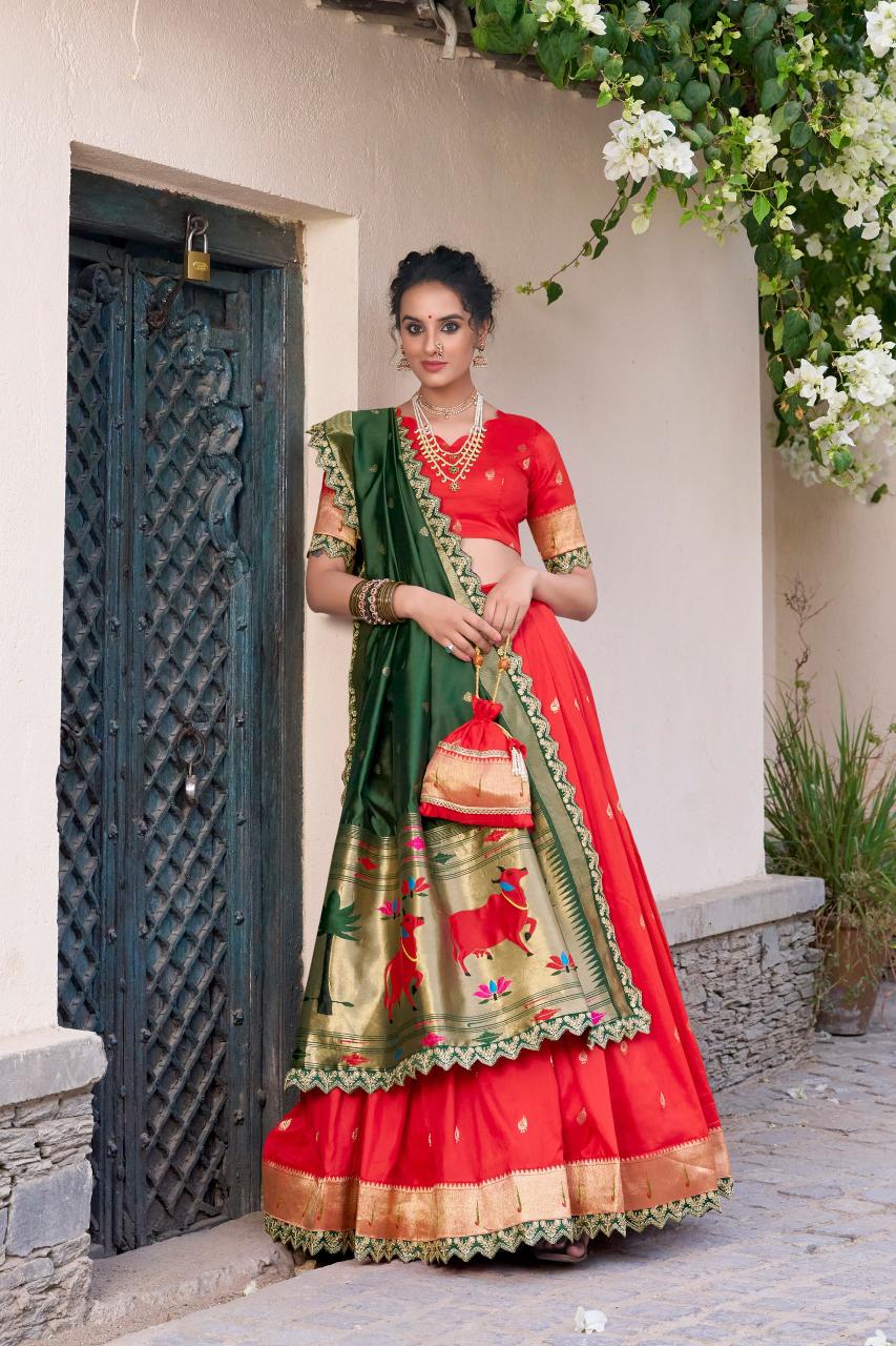SRIVIDYA  Jacquard Silk Paithani RED Designer lehenga choli supplier