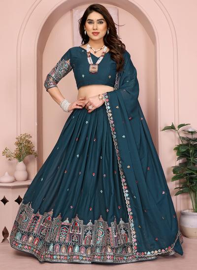 Teal Blue Georgette Emroidery Work Wedding Wear Affordable lehengha choli wholesalers