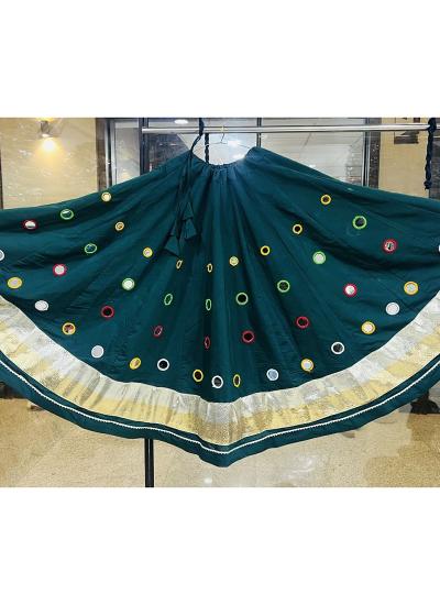 Teal Roman Silk Mirror Work Navratri Best lehengha choli market in Gujarat