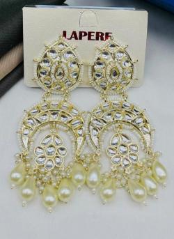 Wedding Wear Golden Kundan Pearl Earrings 223 Artificial jewellery suppliers in Surat