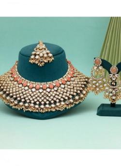 Wedding Wear Peach Color Kundan Imitation jewelry suppliers in India