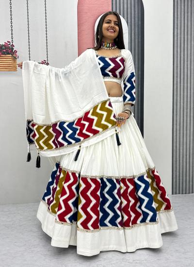White Cotton Sequin Work Navratri Wear Lehengha choli with price