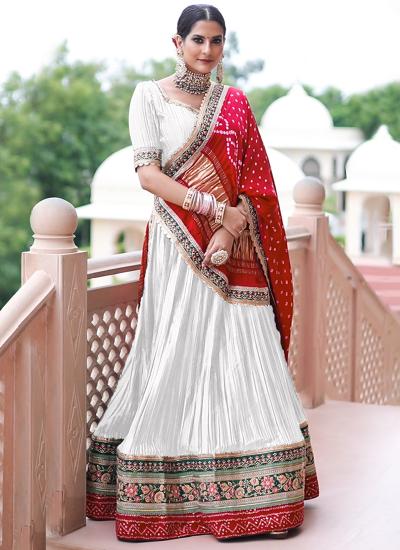 White Poly Satin Bandhani Work Latest lehengha choli designs in Surat
