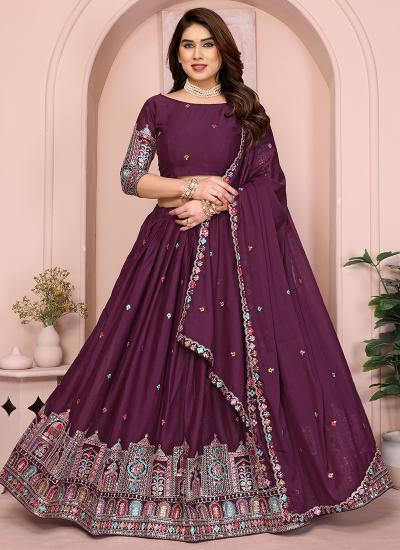 Wine Georgette Emroidery Work Wedding Wear Customized lehengha choli dealers