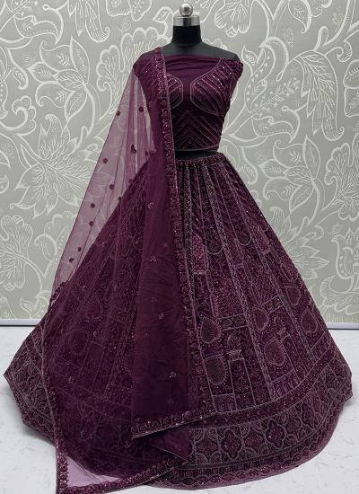 Wine Net Sequin Work Wedding Bridal Lehenga choli wholesale