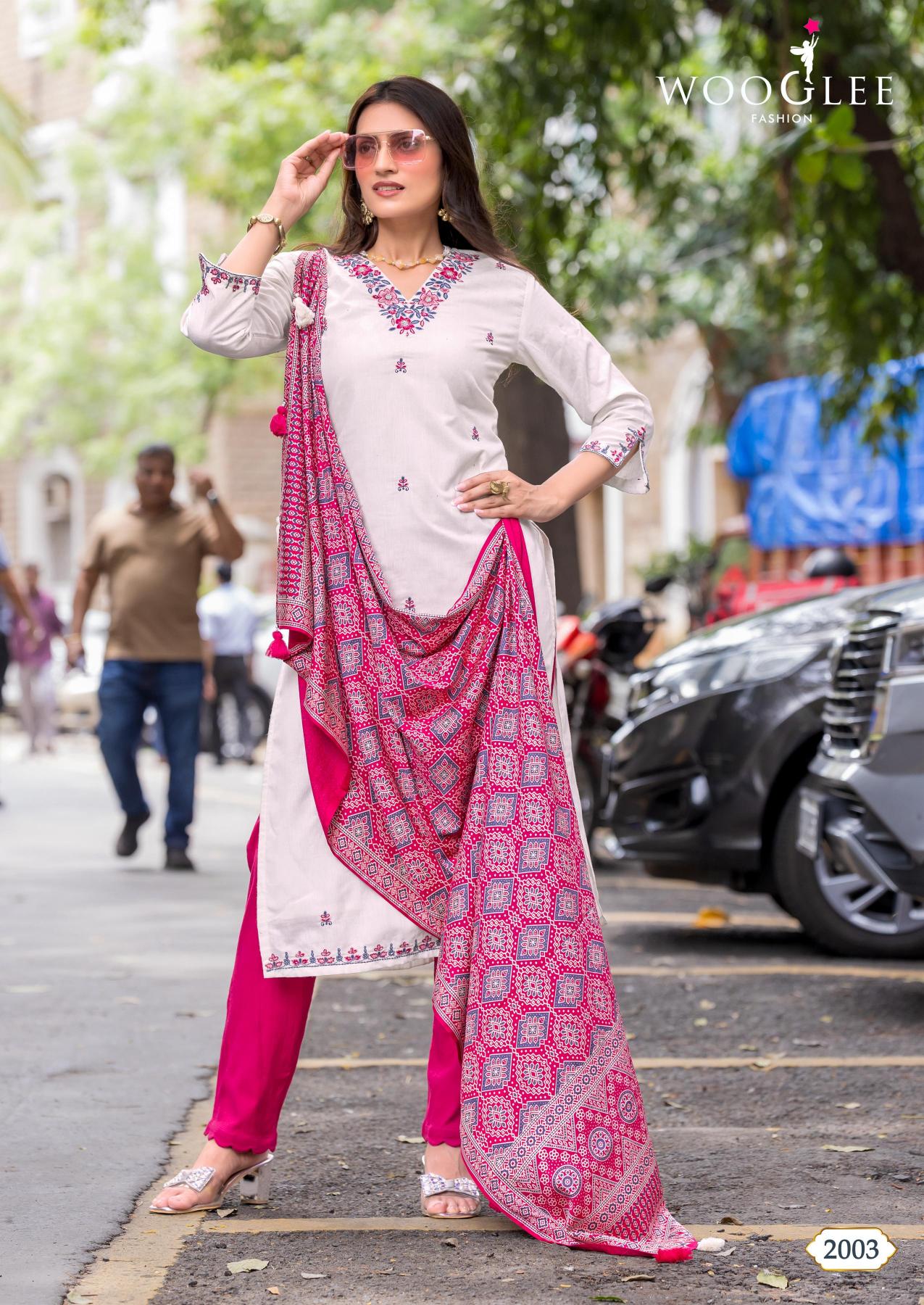 Wooglee nagma viscose weaving 3 pcs kurti clothing wholesale india
