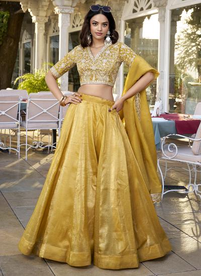 Yellow Goldie Emroidery Work Haldi Lehengha choli manufacturers in India