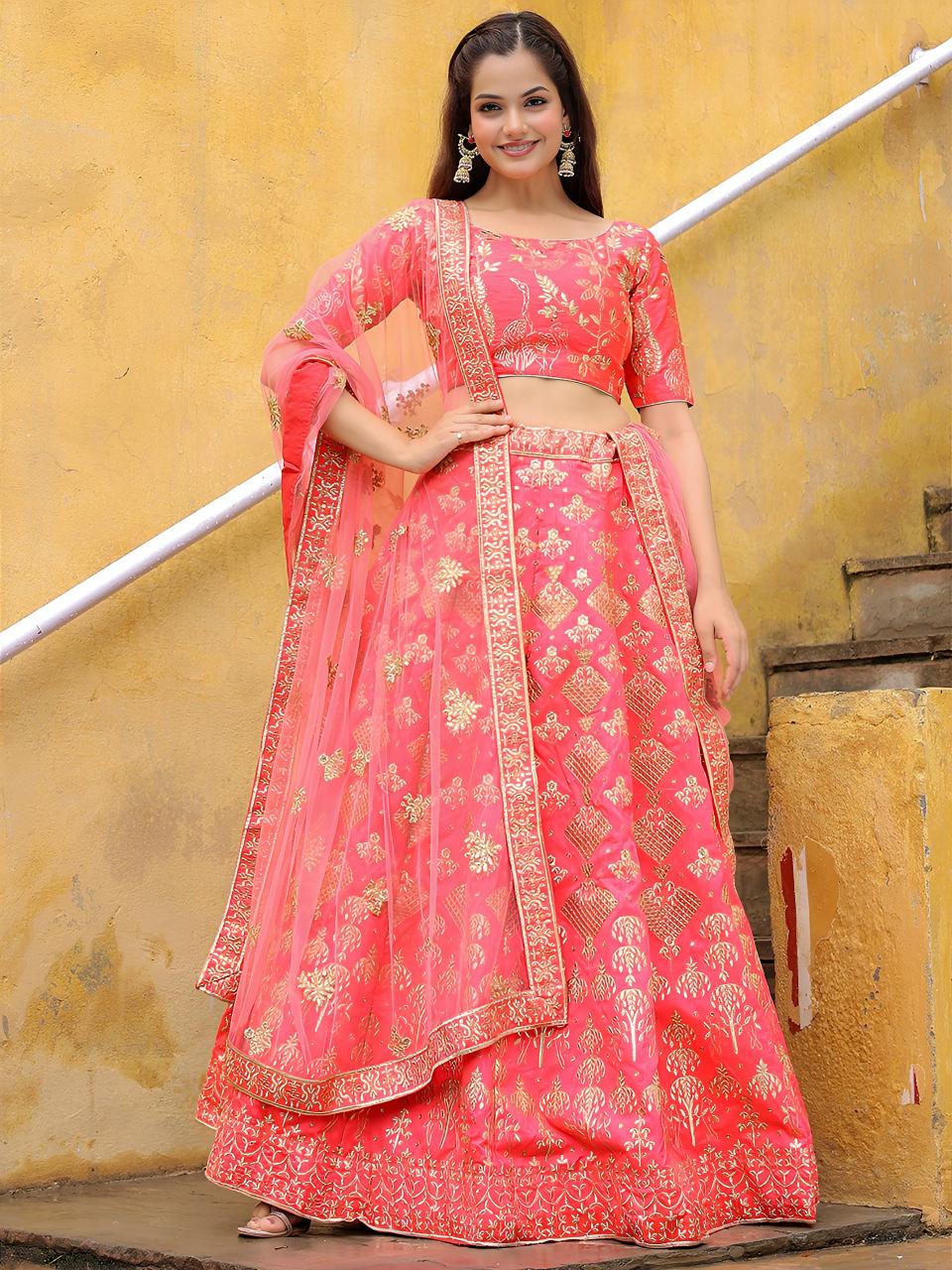 Zeel Clothing Slub Silk Peach  Latest Lehengha choli designs at wholesale price