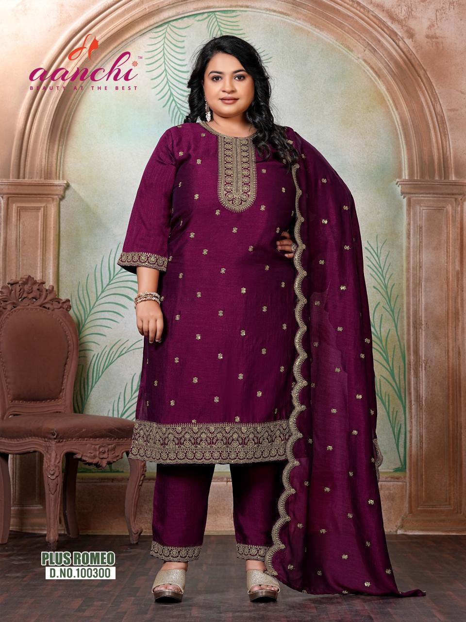 Aanchi plus romeo straight 3 pcs kurti distributors 