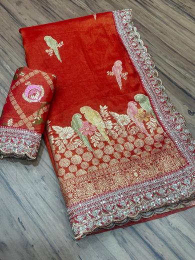 Akshara organza tissue silk paithani inspired pallu surat saree 