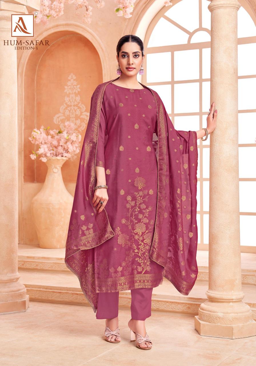 Alok suit hum safar 3 designer pochampally pattu dress materials wholesale