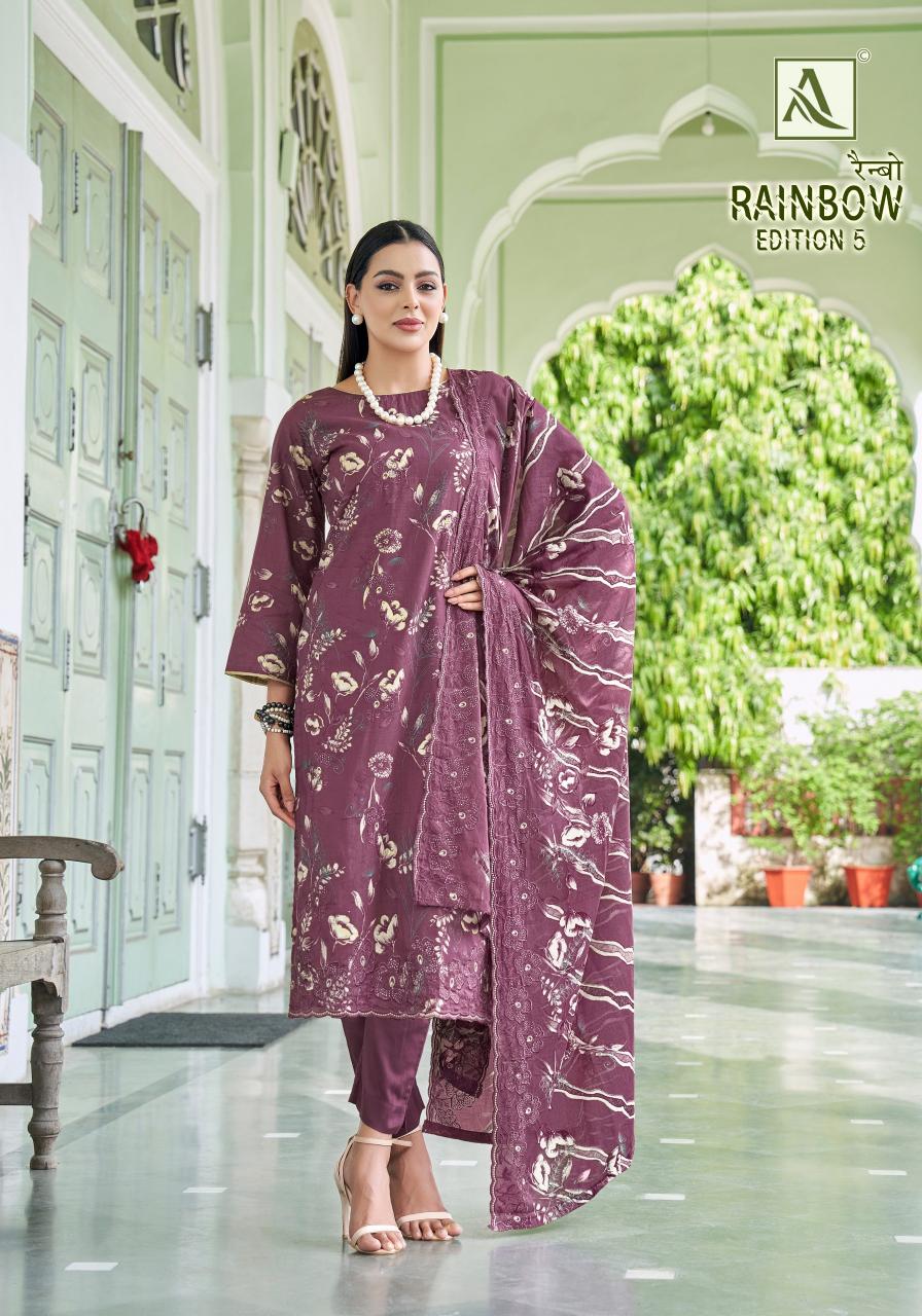 Alok suit rainbow 5 fancy wholesale cotton dress material catalogue