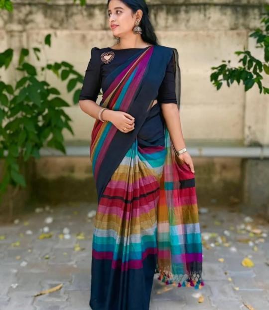 Blousewala mul cotton rainbow saree sale details