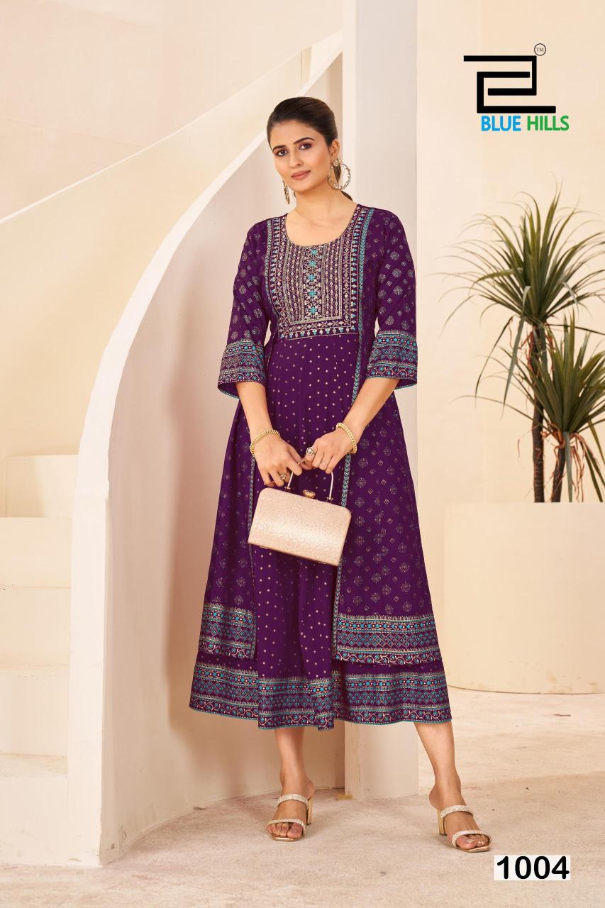 Blue hills diamond anarkali kurtis on wholesale