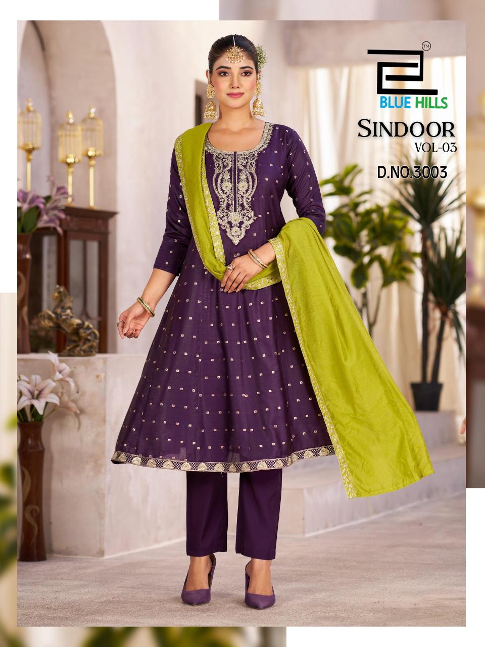 Blue hills sindoor vol 3 anarkali style 3 pcs kurti wholesale