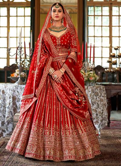 Deep Red Tone Silk Sequin Work Wedding Wear lehenga choli kolkata