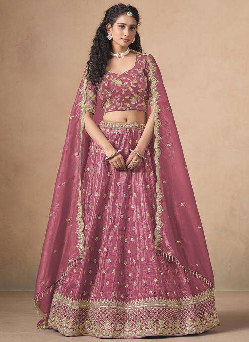 Dusty Rose Pink Organza Sequin Work Wedding Wear Lehenga choli wholesale for resellers