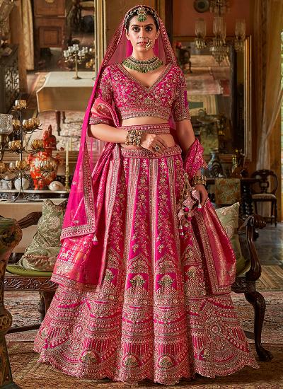 Hot Pink Tone Silk Sequin Work Wedding Wear lehenga choli in india