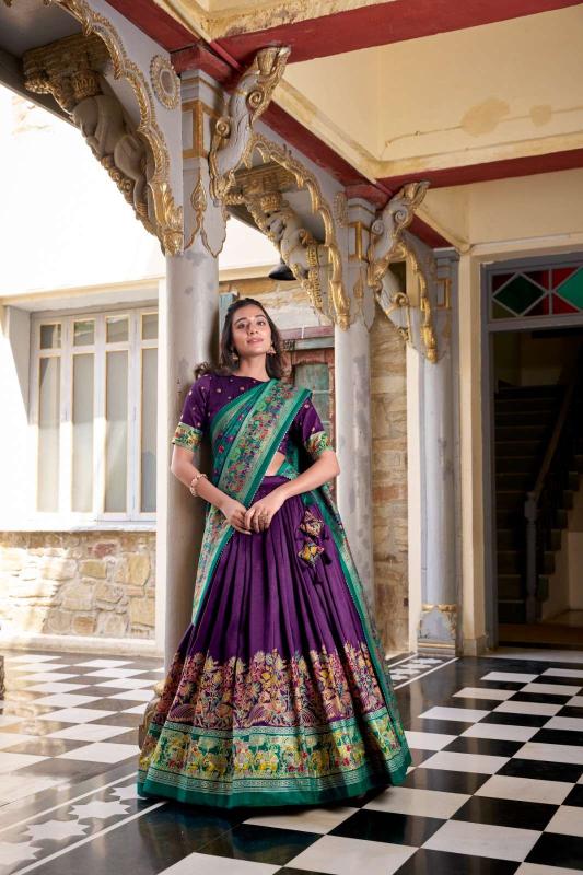 lnb 1245 tusser silk Purple Traditional lehenga wholesale market in Kolkata