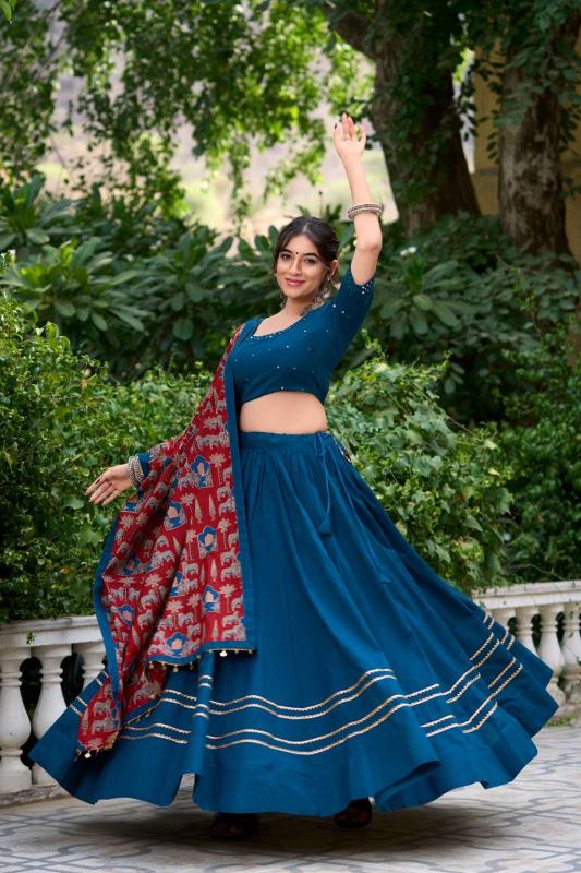 lnb 1697 pure cotton Blue Kolkata lehenga bazaar