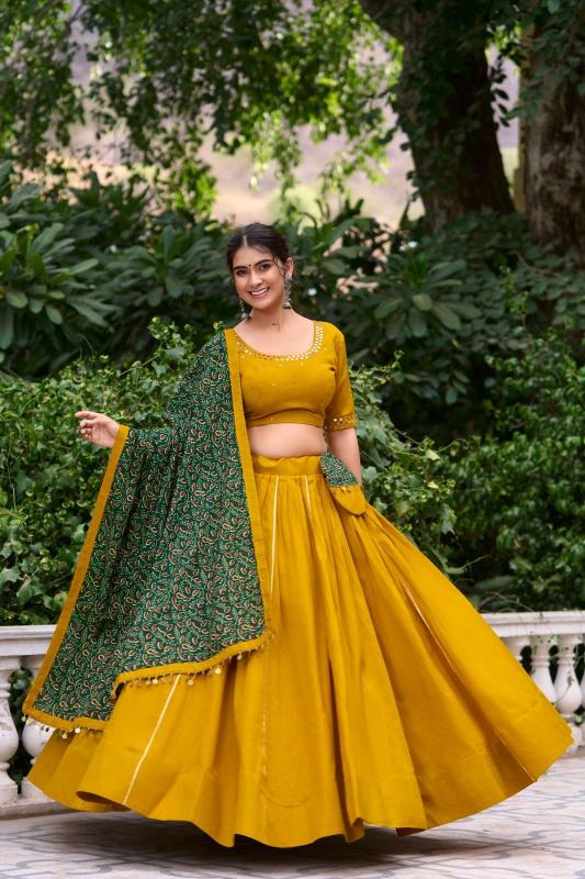 lnb 1697 pure cotton Yellow High quality lehenga suppliers in Kolkata