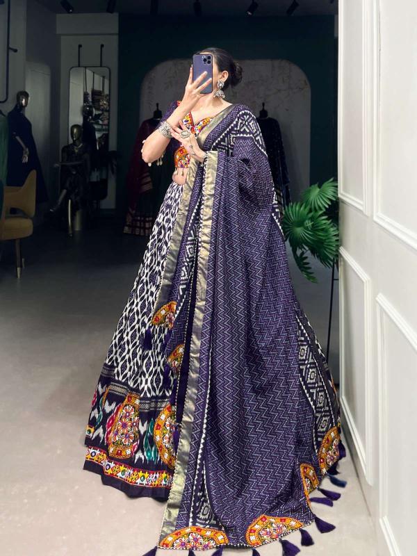 lnb 1743 Blue designer printed navaratri wear Lehenga choli fabric suppliers
