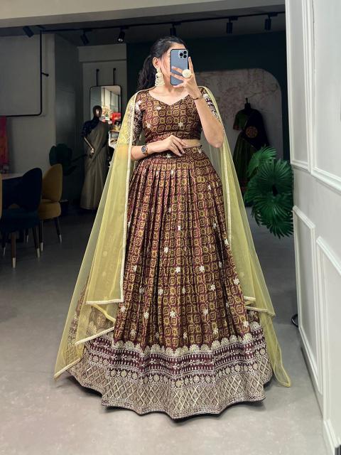 LNB bridesmaids Chinon BRN Wholesale Lehenga store in Ahmedabad