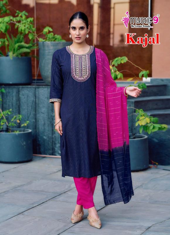 Mystic9 kajal vol 1 rayon 3 pcs kurti wholesale manufacturer clothing