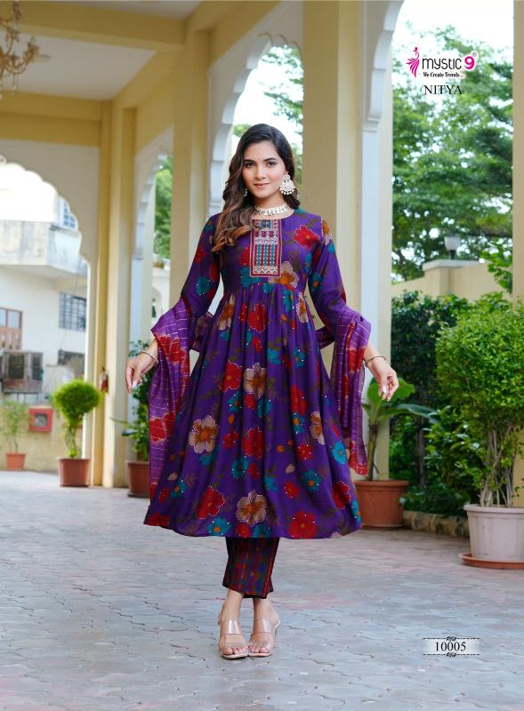 Mystic9 nitya vol 1 umbrella cut 3 pcs wholesale kurti market in dadar