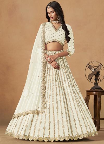 Off White Art Silk Thread Work Wedding Wear Surat Lehengha choli for bridal wear