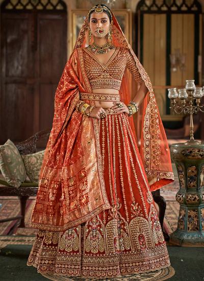Orange Tone Silk Heavy Embroidery Work Wedding Wear lehenga choli indian price