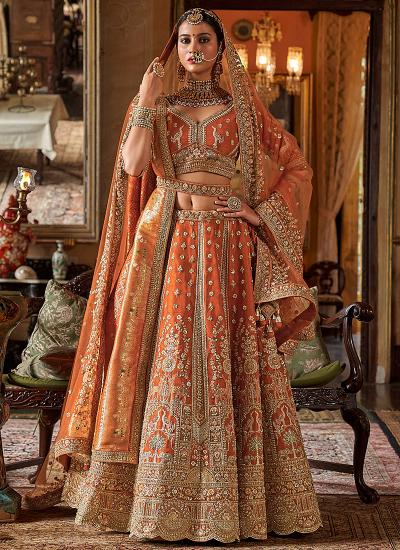 Orange Tone Silk Sequin Work Wedding Wear Bridal lehenga choli wholesale