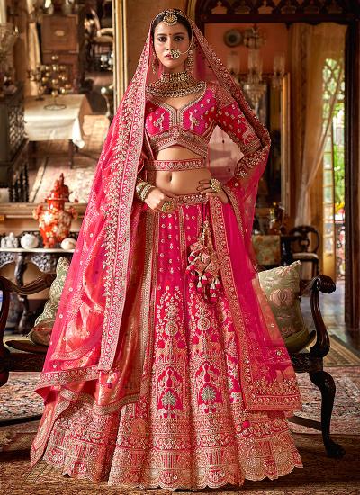 Pink Tone Silk Sequin Work Wedding Wear Lehenga choli supplier in Surat
